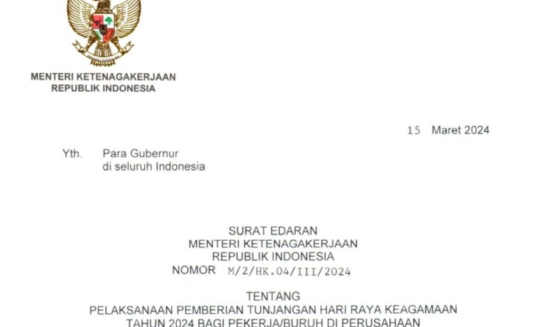 Terbitkan Edaran THR Keagamaan 2024, Menaker: Harus Dibayar Penuh, Tak Boleh Dicicil